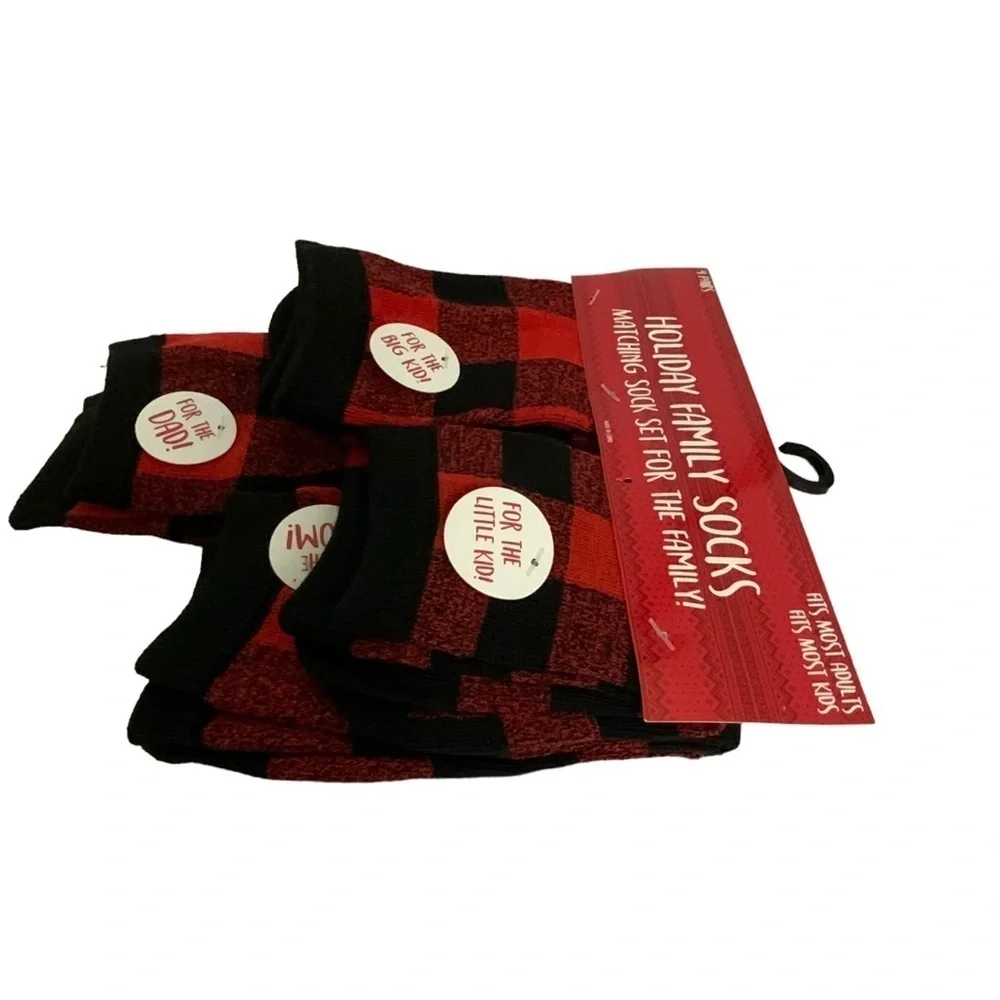 Holiday Family Matching Socks 4 Pack Christmas Tartan Plaid Red Black Adult Kids